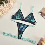Mesh Printed Sexy See-Through Four-Piece Lingerie Set