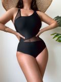 Sexy Solid Color Mesh Patchwork One-Piece Swimsuit