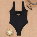 Solid Color Flower Sexy High Stretch Strap One Piece Women's Swimsuit