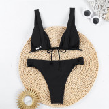 Solid Color Flower Sexy High Stretch Two Piece Bikini Women's Swimsuit