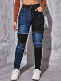 Women's Denim Pants Slim Color Block Jeans