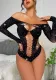 Women's Beaded Shiny Sexy Lingerie Long Sleeve Net Bodysuit