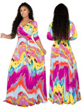 Women Printed Half Sleeve Lace-Up Maxi Dress