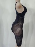 Beaded Sexy Lingerie Shiny Hollow See Through Mesh Tight Jumpsuit Net Clothing