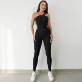 Quick-Drying Ribbed Yoga Jumpsuit One-Piece Sleeveless Stretch Tight Fitting Romper