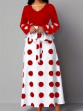 Women's Fashion Casual Mesh Patchwork High Waist Polka Dot Print Long Dress
