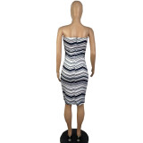Summer Women's Printed Strapless Slim Dress