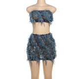 Summer Sexy Strapless Low Back High Waist Slim Two Piece Skirt Set