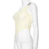 Women's Solid Lace Asymmetrical Slash Shoulder Top