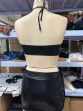 Glossy Strappy Bikini Skirt Three-Piece Swimsuit