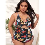 Plus Size Print Push Up Hollow Tight Fitting One Piece Women's Swimsuit