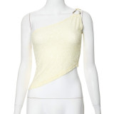 Women's Solid Lace Asymmetrical Slash Shoulder Top