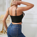 Women Mesh Hollow Fishbone Backless Sexy Strapless Contrast Color Top