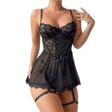 Women lace See-Through nightgown Sexy Lingerie two-piece set