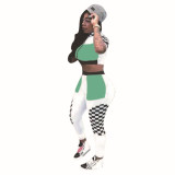 Women Plaid Print Top And Pant Casual Sports Two-Piece Set