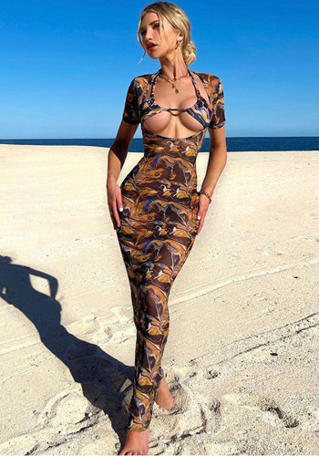 Women Sexy Hollow Print Beach Dress