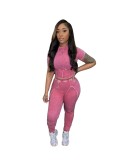 Women washed Ribbed short-sleeved top and trousers two-piece set