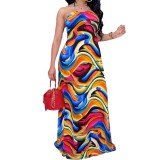 Summer Women Clothing Halter Neck Printed Sexy Backless Suspender Maxi Dress
