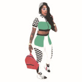 Women Plaid Print Top And Pant Casual Sports Two-Piece Set