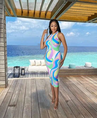 Women Summer Multi-Color Sleeveless Ribbed Dress