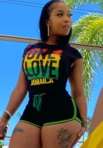 Women Letter printed short-sleeved top and shorts two-piece set