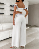 Women Spring and Summer White Irregular Suspender Top and Pant Two-piece Set