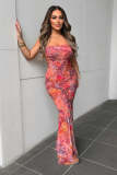 Women Strapless Sexy Backless Lace-Up Mermaid Dress