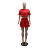 Women Round Neck Loose Top And Pleated Skirt Two-piece Set