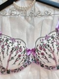 Women floral embroidered transparent mesh seductive lingerie two-piece set