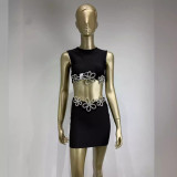 Women Sexy Embroidered Top and Bandage Skirt Two-piece Set