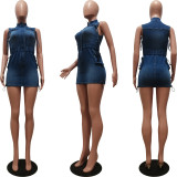 Women Short Sleeve Stretch Bodycon Denim Dress