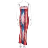 Summer Women's Printed Slim And Sexy Strapless Long Dress