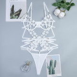 Women Embroidered Flowers Hollow Lace-Up Sexy Camisole Bodysuit Sexy Lingerie