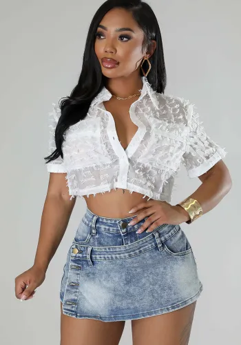 Women Stretch Sexy Button Denim Skirts