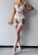 Women long fishnet stockings white lace hollow suspenders Sexy Lingerie Three-Piece