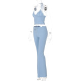 Women Summer Sexy V-Neck Strapless Top and Wide Leg Pants Two-piece Set