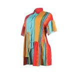 Women Loose Printed Multi-Color Top Short Sleeve Shirt Dress