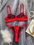 Women mesh embroidery See-Through sexy lingerie two-piece set