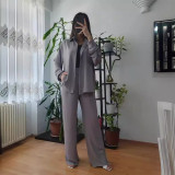 Women Solid Loose Top Casual Wide Leg Pants Two-piece Set