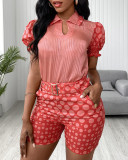 Women red polka dot Top and Shorts Casual two-piece set - with belt