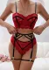 Women Cross Lace-Up Black and Red Contrast Color Lace Sexy Lingerie Three-Piece