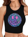 Women Casual Crop Letter Print Top