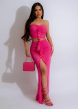 Women Summer Sexy Mesh Top and Slit Lotus Long Skirt Two-piece Set