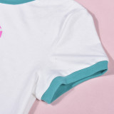 Women T-shirt Summer Round Neck Sexy Printed Short Sleeve Crop Top