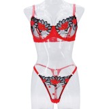 Women mesh embroidery See-Through sexy lingerie two-piece set