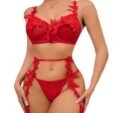 Women Sexy Lace See-Through Temptation Thong Girdle Sexy Lingerie Three-Piece