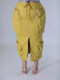 Plus Size Women Waist Cord Zipper Cargo Skirt