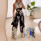 Women Spring and Summer Printed Halter Neck Top And Wide Leg Pants Two-piece Set