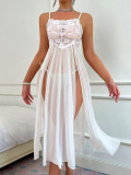 Sexy Strap See Through Lace Mesh Slit Night Gown