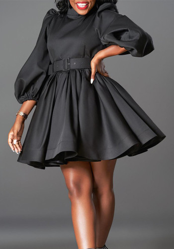 Women's Fashion Chic Puff Sleeve Slim Waist Chic A-Line Dress